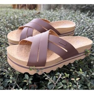 Reef Kaia Cross Platform Sandals Dark Brown Wedge Arch Support Sz 7